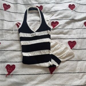 Black and White Striped Halter dress